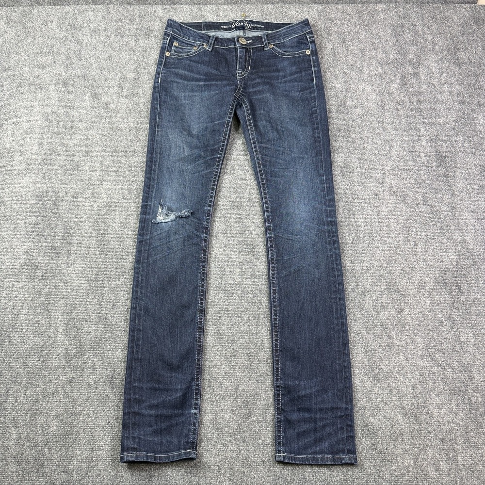 Vanity Womens Straight Jeans 27W 35L Kennedy Low Rise Dark Distressed Stretch